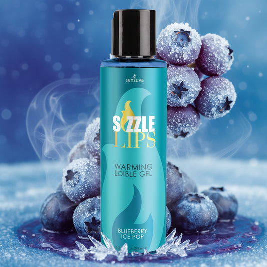 Sensuva Sizzle Lips Blueberry Ice Pop Edible Warming Gel 4.2 oz