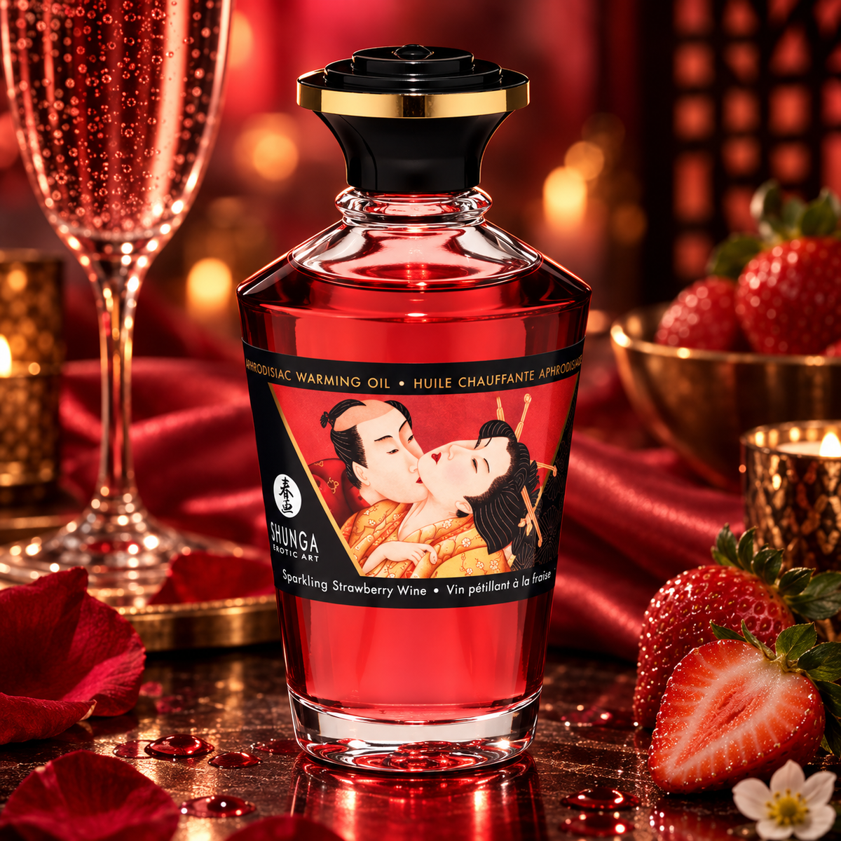Shunga Aphrodisiac Warming Oil - Sparkling Strawberry Wine 3.5 oz