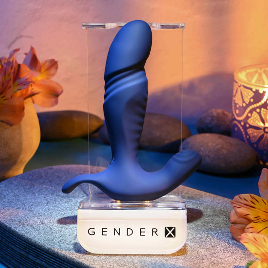 Gender X True Blue Thrusting & Vibrating T-Shape Toy – Blue