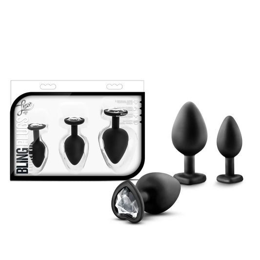 Luxe Bling Anal Training Kit with White Gems – Black