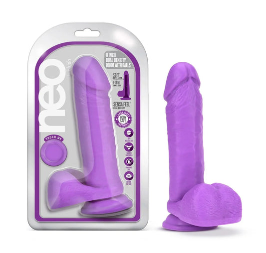 Neo 8" Sensa Feel Dual Density Dildo with Suction Cup – Neon Purple