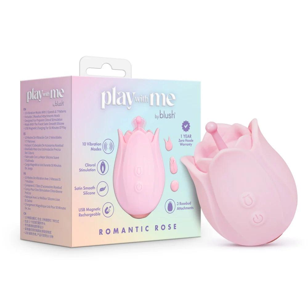 Play With Me Romantic Rose Vibrator with 3 Rosebud Attachments – Pink