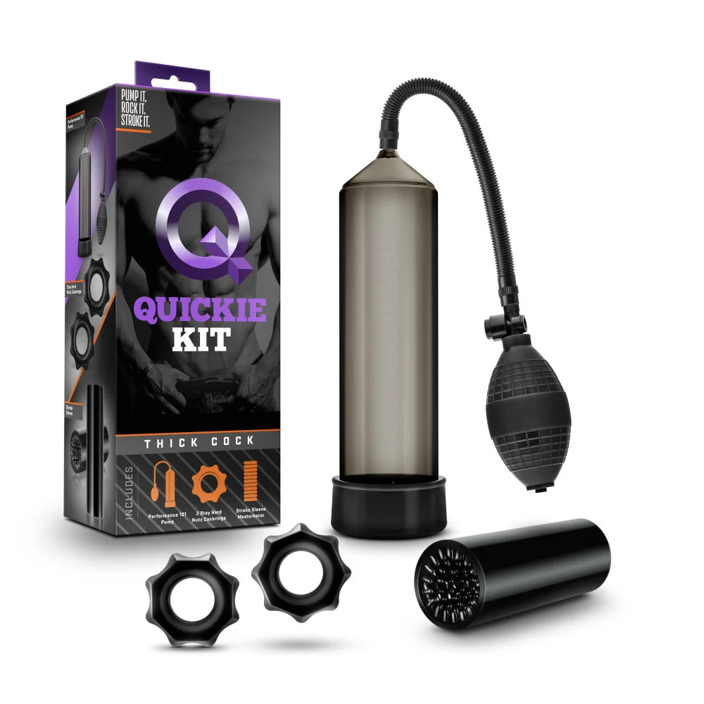 Quickie Kit Thick Cock Pump, Stroker & Cock Ring Set – Black