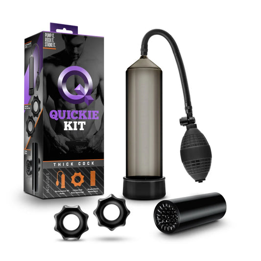 Quickie Kit Thick Cock Pump, Stroker & Cock Ring Set – Black