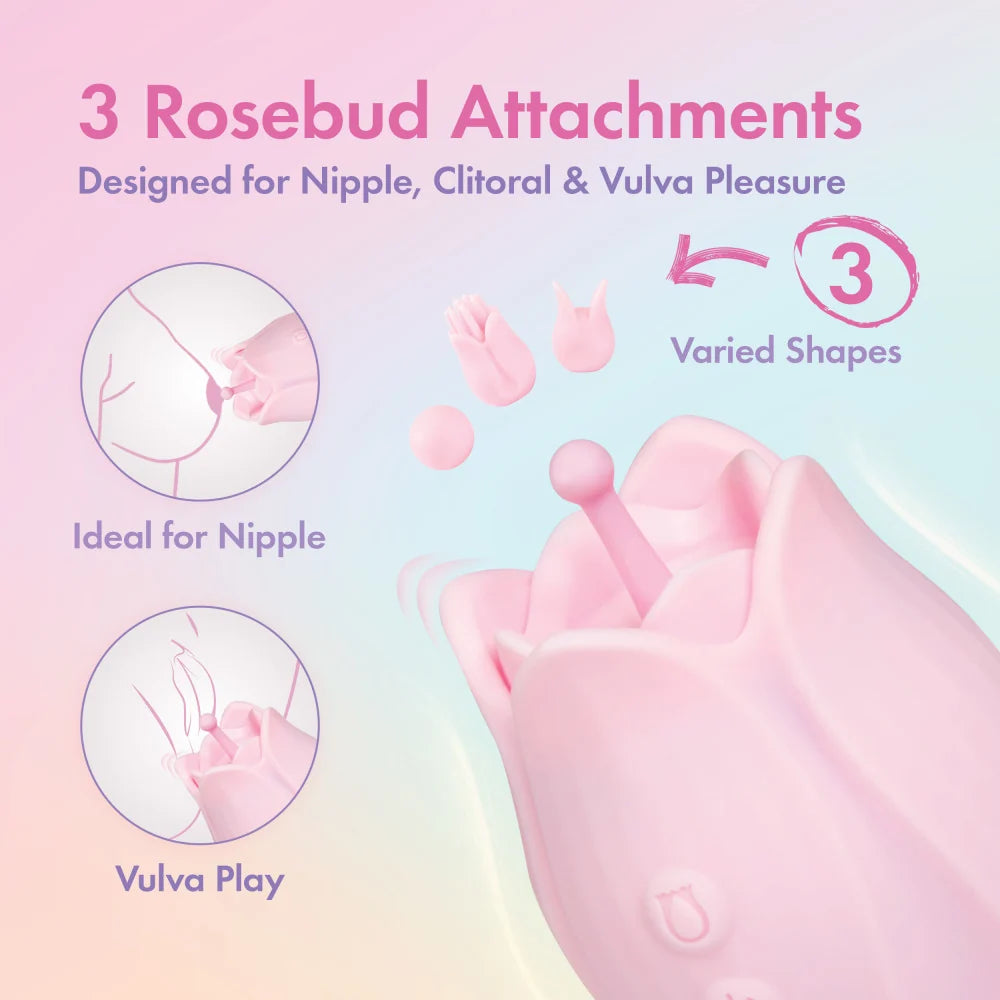 Play With Me Romantic Rose Vibrator with 3 Rosebud Attachments – Pink