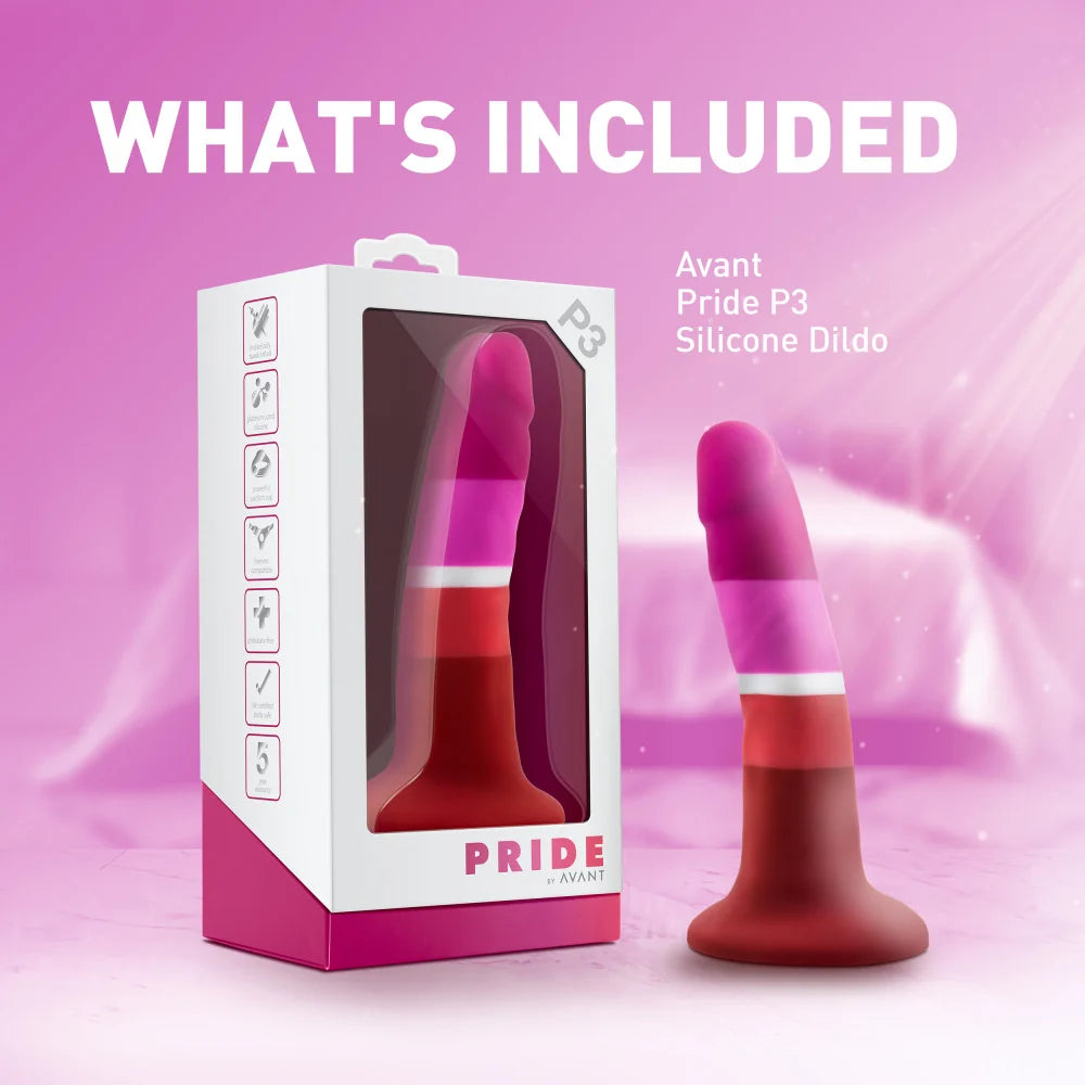 Avant Pride Beauty P3 5.5" Silicone Dildo with Suction Cup – Multi-Color