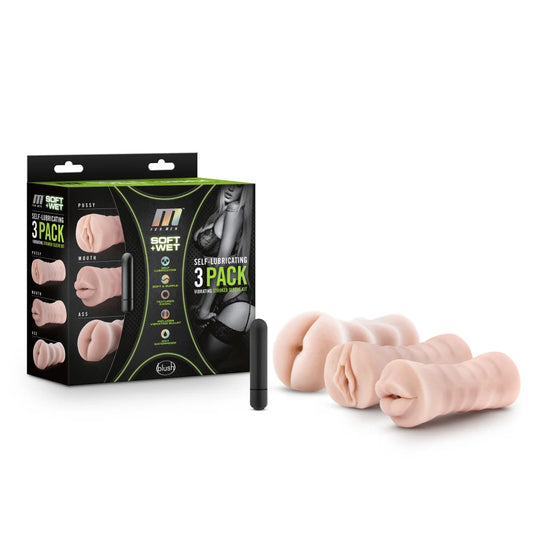 M For Men Soft & Wet 3-Pack Self-Lubricating Vibrating Strokers – Vanilla