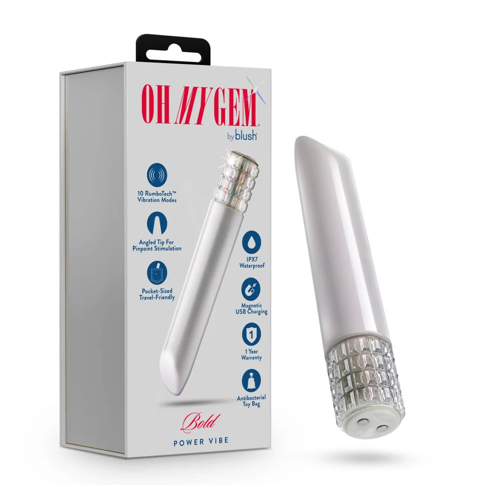Oh My Gem Bold 5" Pocket-Sized Power Vibrator – White