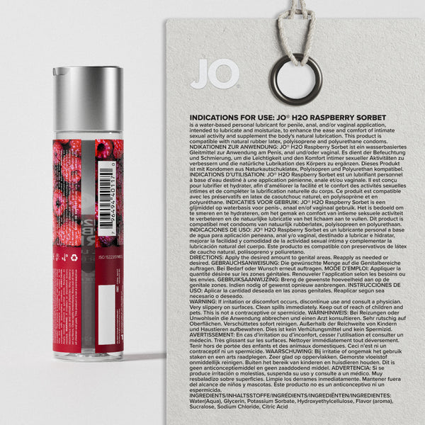 System JO H2O Raspberry Sorbet Flavored Lubricant 4 oz