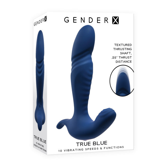 Gender X True Blue Thrusting & Vibrating T-Shape Toy – Blue