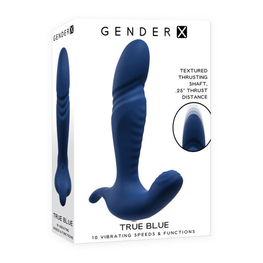 Gender X True Blue Thrusting & Vibrating T-Shape Toy – Blue