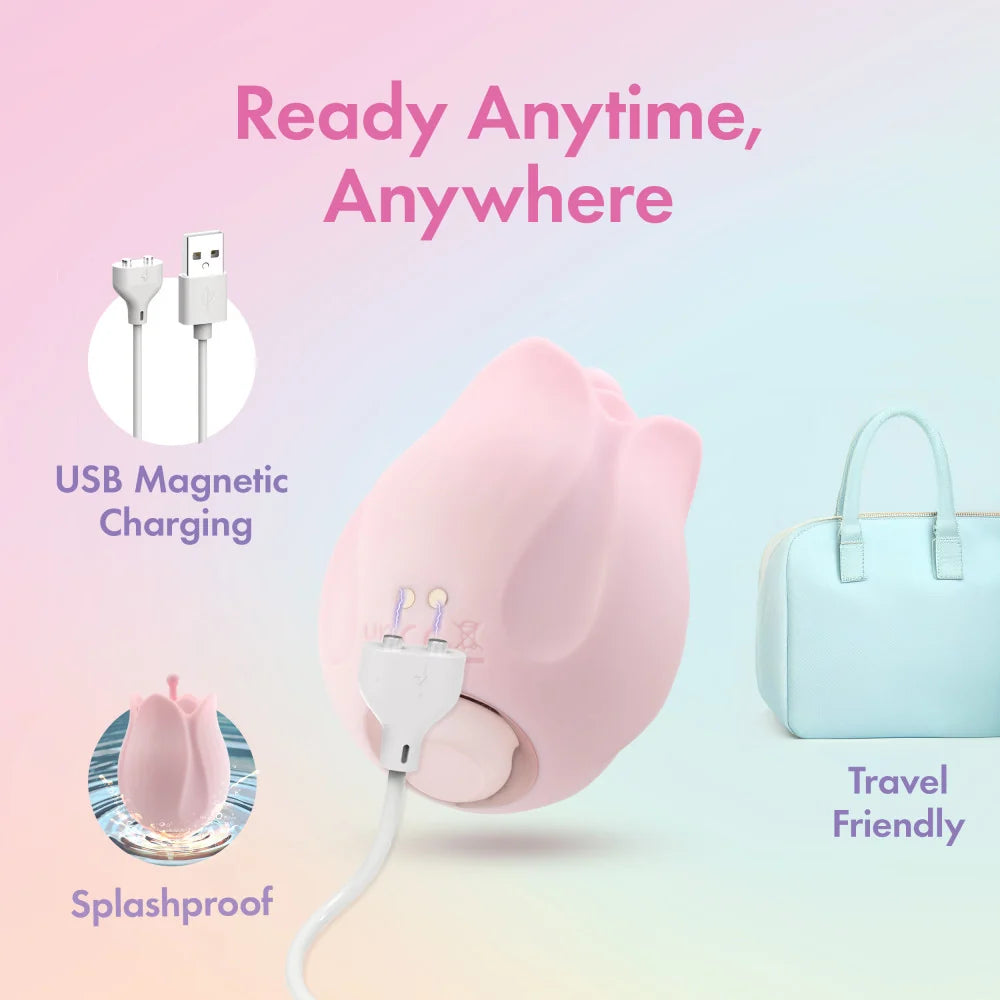 Play With Me Romantic Rose Vibrator with 3 Rosebud Attachments – Pink