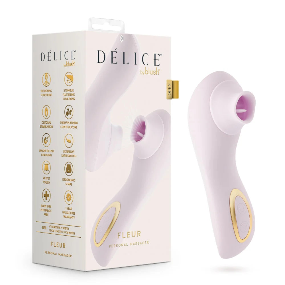 Delice Fleur Clitoral Stimulator with Tongue Fluttering & Suction – Barely Purple