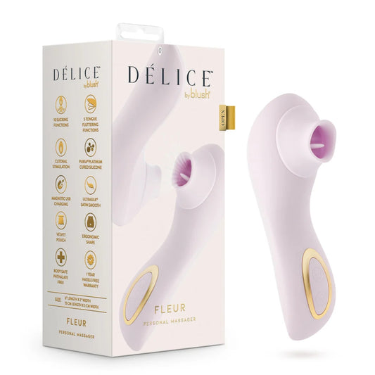 Delice Fleur Clitoral Stimulator with Tongue Fluttering & Suction – Barely Purple