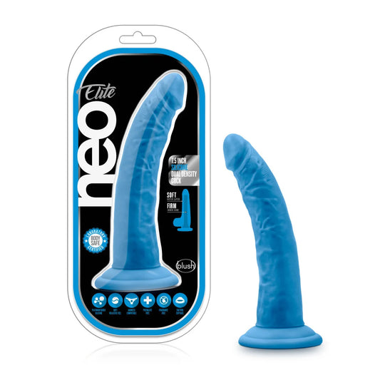 Neo Elite 7.5" Sensa Feel Dual Density Silicone Dildo – Neon Blue