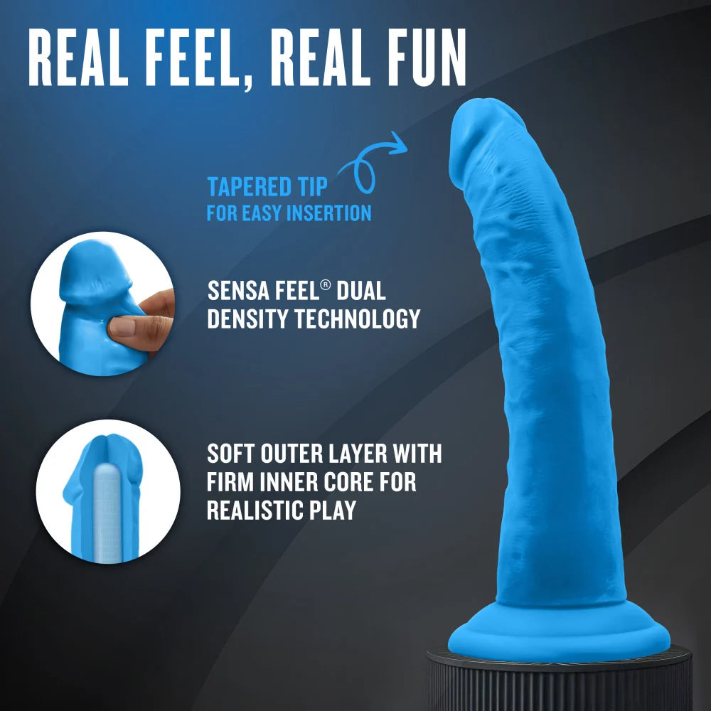 Neo Elite 7.5" Sensa Feel Dual Density Silicone Dildo – Neon Blue