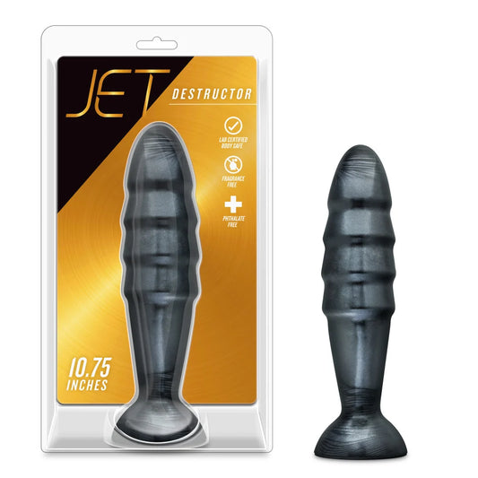 Jet Destructor 10.75" Pro Anal Plug with Suction Cup – Carbon Metallic Black