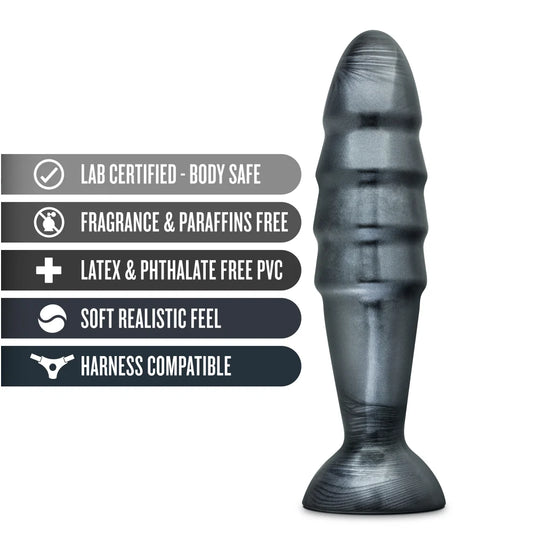 Jet Destructor 10.75" Pro Anal Plug with Suction Cup – Carbon Metallic Black